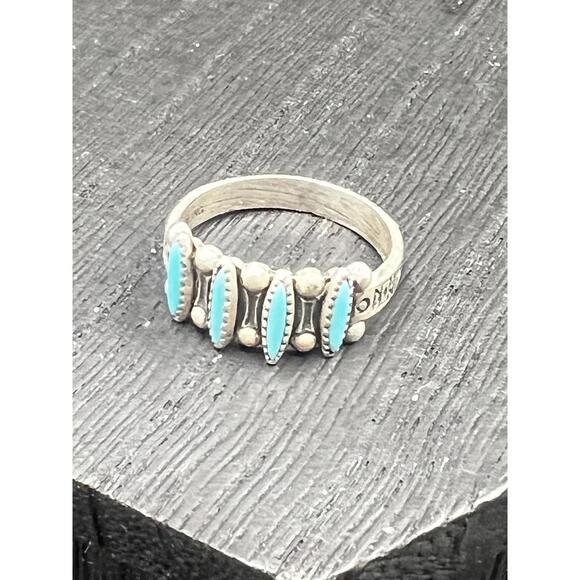 Vintage Bell Trading Hallmarked Sterling Silver Turquoise Petit Point Ring 5.5 - Picture 7 of 9